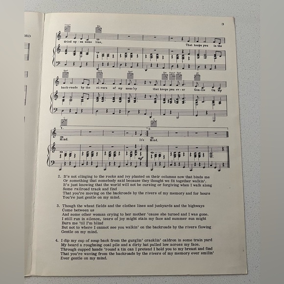 Vintage Sheet Music Glen Campbell Gentle On My Mind 1967 - Picture 6 of 6